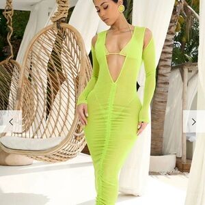 Chic Neon Green Long Sleeve Dress